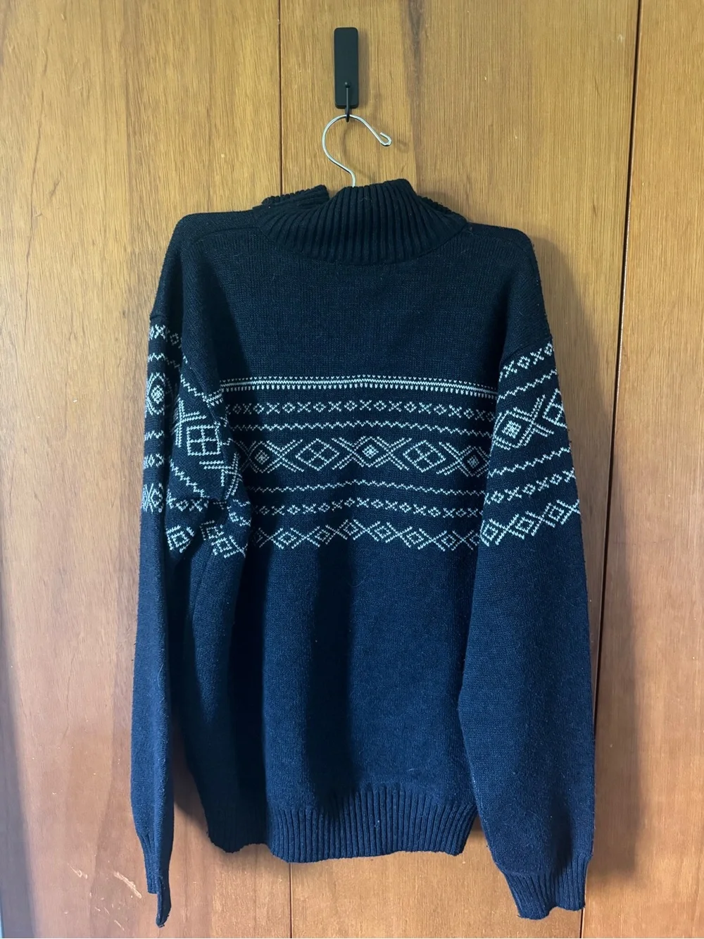 Men's Black Zip-Front Fair Isle Sweater